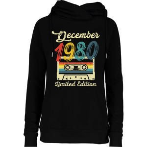 42 Years Old Gift Retro December 1980 Cassette 42nd Birthday Womens Funnel Neck Pullover Hood