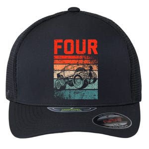 4 Year Old 4th Birthday Monster Truck Flexfit Unipanel Trucker Cap