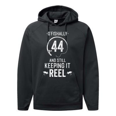 44 Year Old Fishing Fishermen Gifts For Birthday Performance Fleece Hoodie