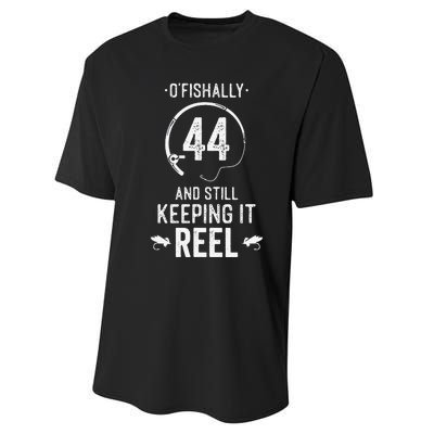 44 Year Old Fishing Fishermen Gifts For Birthday Performance Sprint T-Shirt