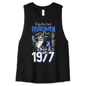 44 Years Old Fishing Fisherman 1977 44th Birthday Women's Racerback Cropped Tank