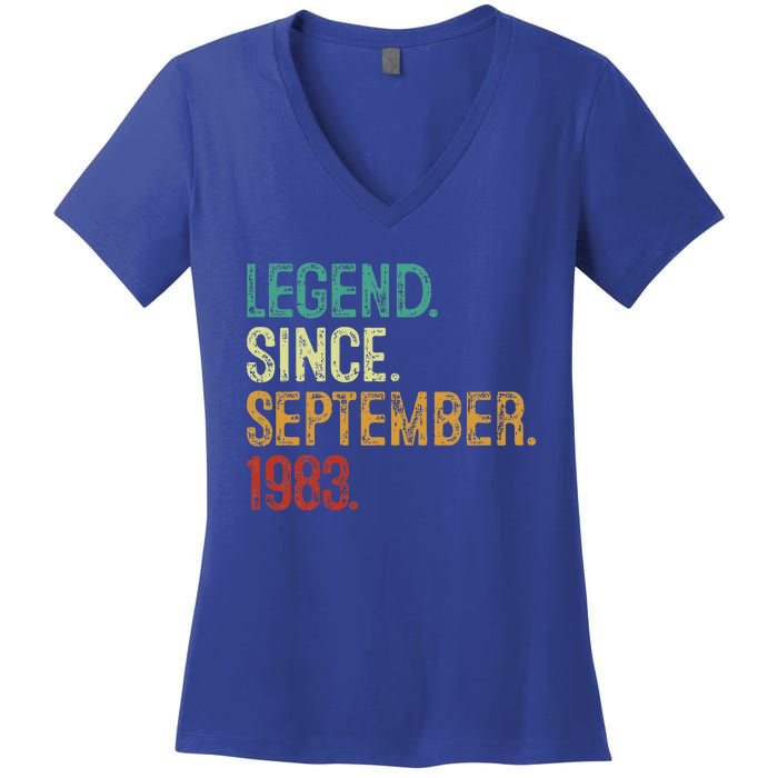 40 Years Old Legend Since September 1983 40th Birthday Women's V-Neck T-Shirt