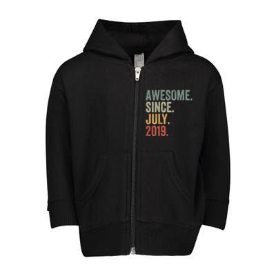 4 Year Old Awesome Since July 2019 4th Birthday Gift Great Gift Toddler Zip Fleece Hoodie