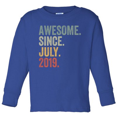 4 Year Old Awesome Since July 2019 4th Birthday Gift Great Gift Toddler Long Sleeve Shirt