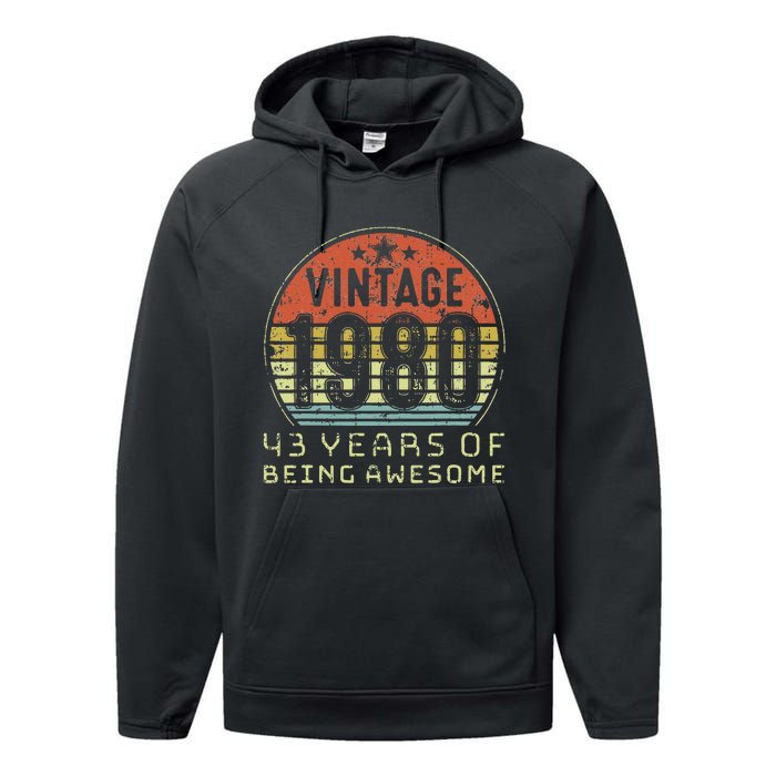 43 Year Old Birthday Vintage 1980 43rd Birthday Performance Fleece Hoodie