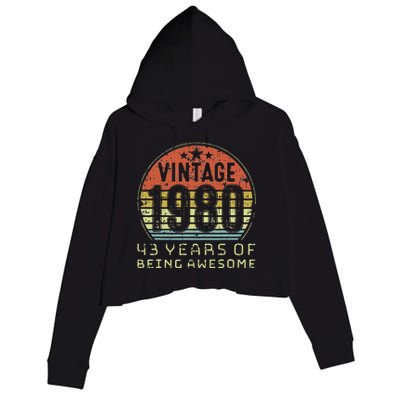 43 Year Old Birthday Vintage 1980 43rd Birthday Crop Fleece Hoodie