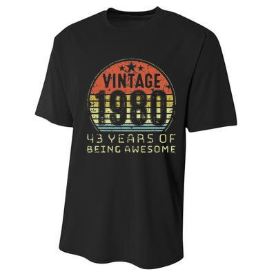 43 Year Old Birthday Vintage 1980 43rd Birthday Performance Sprint T-Shirt