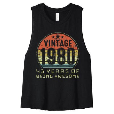 43 Year Old Birthday Vintage 1980 43rd Birthday Women's Racerback Cropped Tank