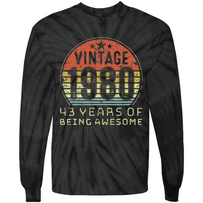 43 Year Old Birthday Vintage 1980 43rd Birthday Tie-Dye Long Sleeve Shirt