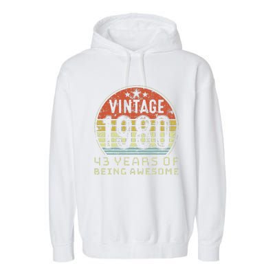 43 Year Old Birthday Vintage 1980 43rd Birthday Garment-Dyed Fleece Hoodie