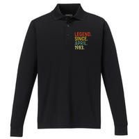 40 Year Old Legend Since April 1983 40th Birthday Performance Long Sleeve Polo