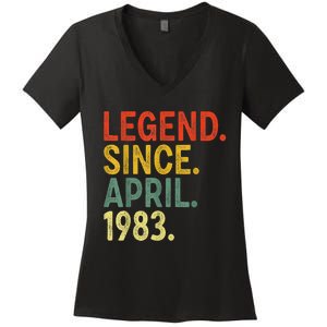 40 Year Old Legend Since April 1983 40th Birthday Women's V-Neck T-Shirt