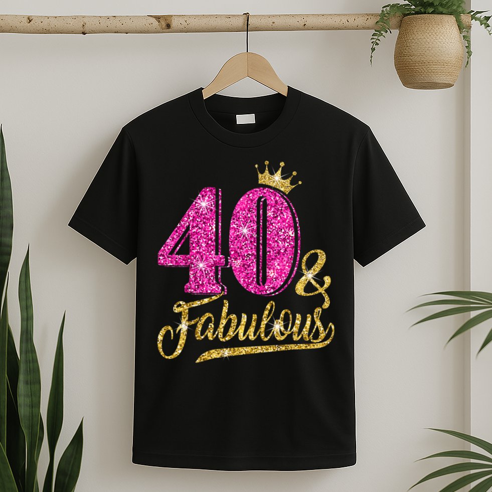 40 Years Old Gift 40 & Fabulous 40th Birthday Pink Crown T-Shirt