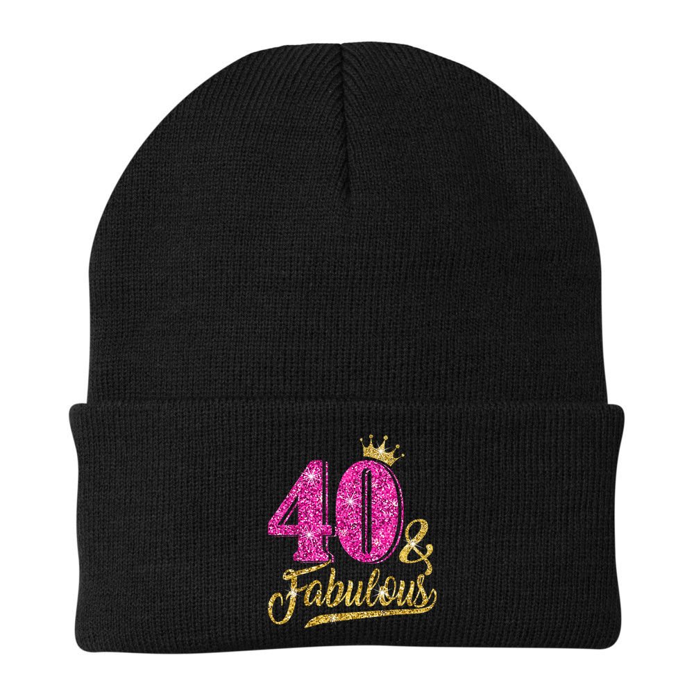 40 Years Old Gift 40 & Fabulous 40th Birthday Pink Crown Beanie
