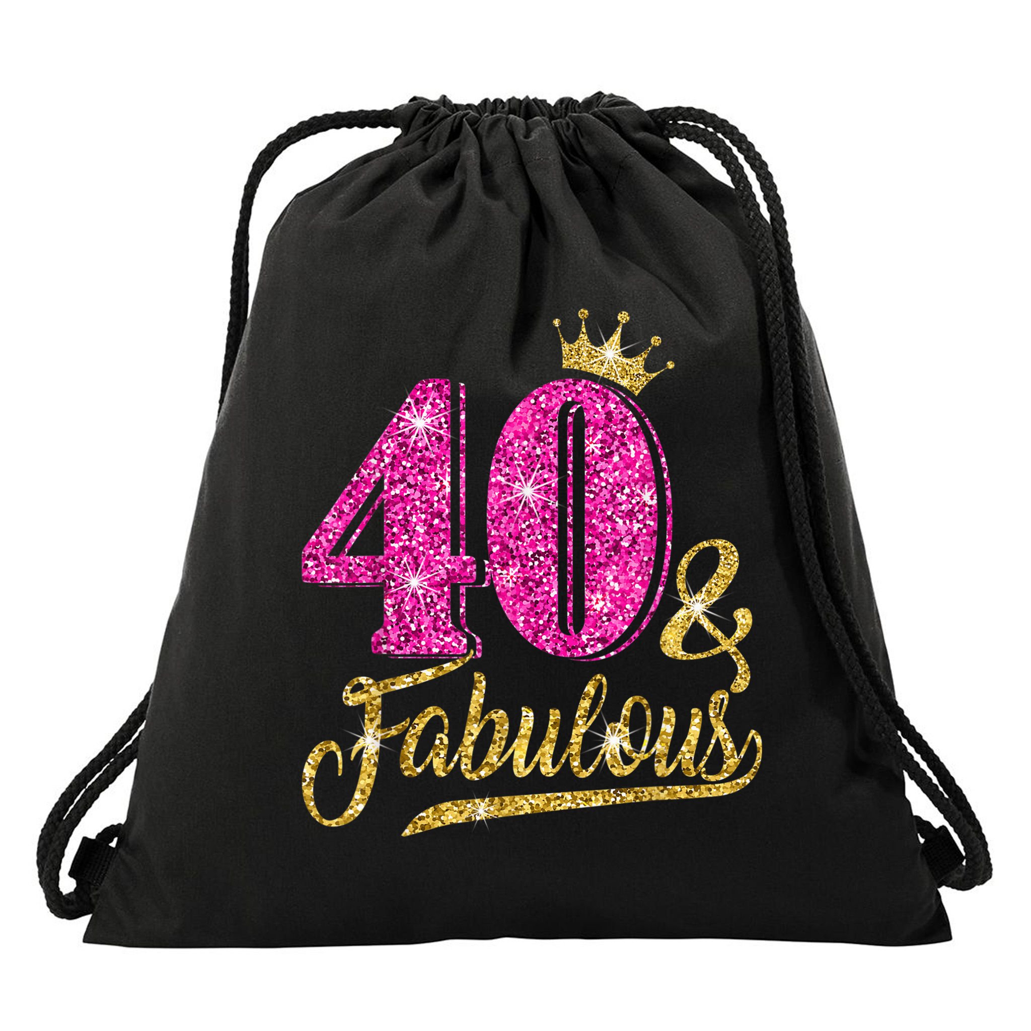 40 Years Old Gift 40 & Fabulous 40th Birthday Pink Crown Drawstring Bag