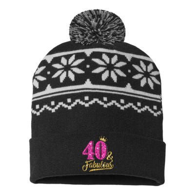 40 Years Old Gift 40 & Fabulous 40th Birthday Pink Crown USA-Made Snowflake Beanie