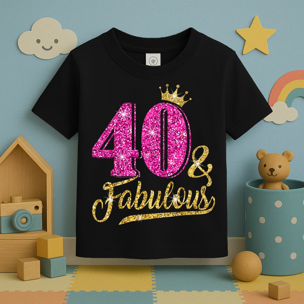 40 Years Old Gift 40 & Fabulous 40th Birthday Pink Crown Toddler T-Shirt