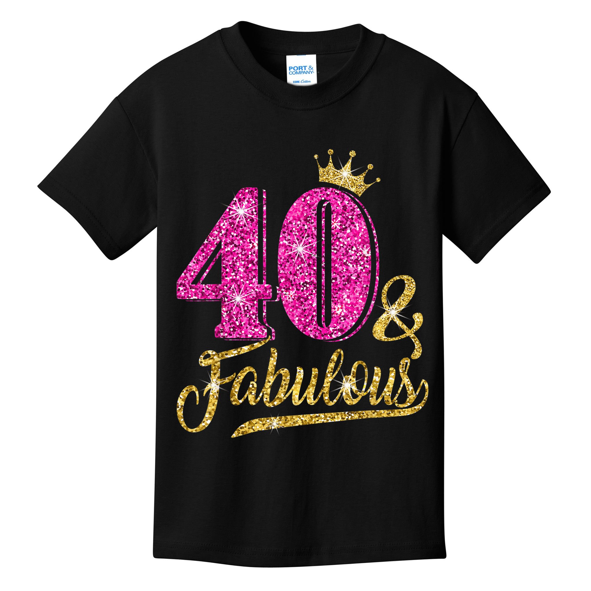 40 Years Old Gift 40 & Fabulous 40th Birthday Pink Crown Kids T-Shirt