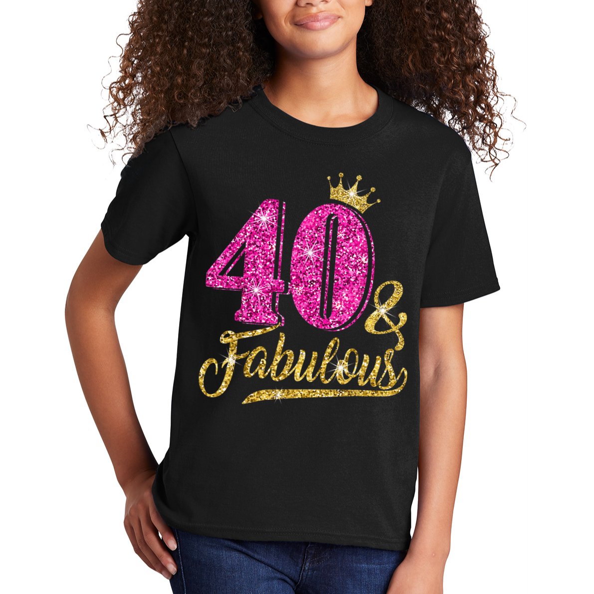 40 Years Old Gift 40 & Fabulous 40th Birthday Pink Crown Kids T-Shirt