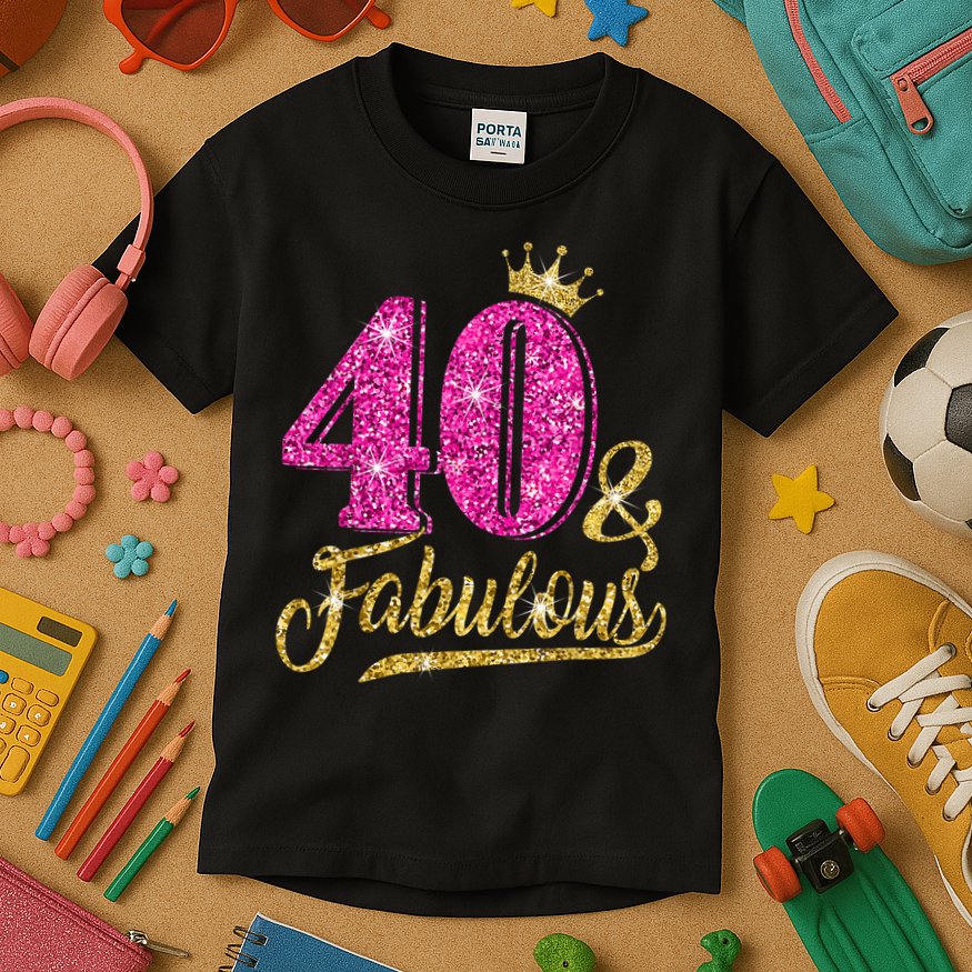 40 Years Old Gift 40 & Fabulous 40th Birthday Pink Crown Kids T-Shirt