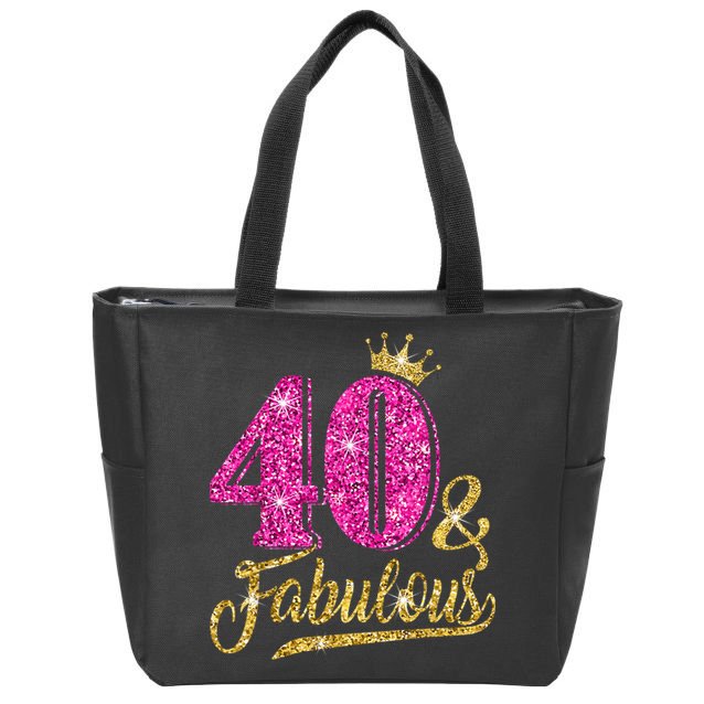 40 Years Old Gift 40 & Fabulous 40th Birthday Pink Crown Zip Tote Bag
