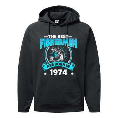 47 Year Old Vintage 1974 Fishing Fisherman 47th Birthday Performance Fleece Hoodie