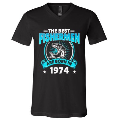 47 Year Old Vintage 1974 Fishing Fisherman 47th Birthday V-Neck T-Shirt