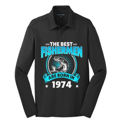 47 Year Old Vintage 1974 Fishing Fisherman 47th Birthday Silk Touch Performance Long Sleeve Polo