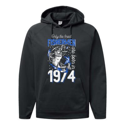 47 Years Old Fishing Fisherman 1974 47th Birthday Performance Fleece Hoodie