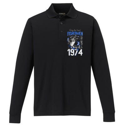 47 Years Old Fishing Fisherman 1974 47th Birthday Performance Long Sleeve Polo