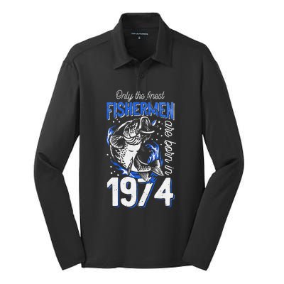 47 Years Old Fishing Fisherman 1974 47th Birthday Silk Touch Performance Long Sleeve Polo