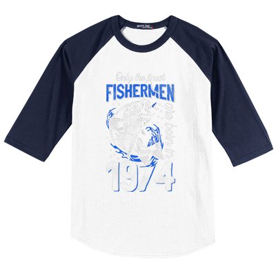 47 Years Old Fishing Fisherman 1974 47th Birthday Baseball Sleeve Shirt