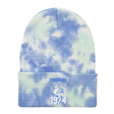 47 Years Old Fishing Fisherman 1974 47th Birthday Tie Dye 12in Knit Beanie