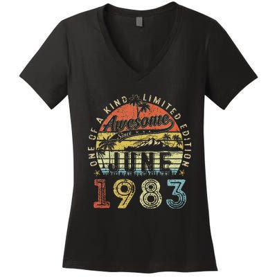 40 Year Old Awesome Since June 1983 40th Birthday Women's V-Neck T-Shirt