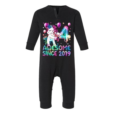 4 Years Old Unicorn Flossing 4th Birthday Girl Unicorn Party Infant Fleece One Piece