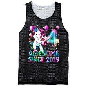 4 Years Old Unicorn Flossing 4th Birthday Girl Unicorn Party Mesh Reversible Basketball Jersey Tank