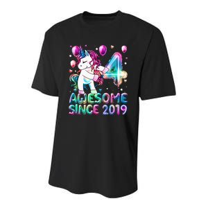 4 Years Old Unicorn Flossing 4th Birthday Girl Unicorn Party Youth Performance Sprint T-Shirt