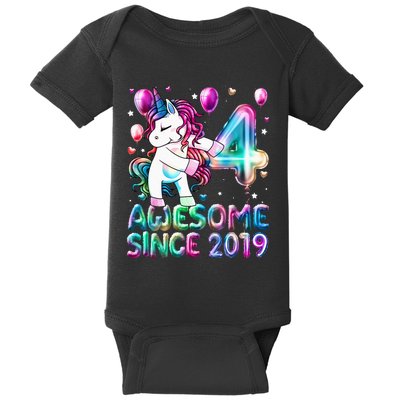 4 Years Old Unicorn Flossing 4th Birthday Girl Unicorn Party Baby Bodysuit