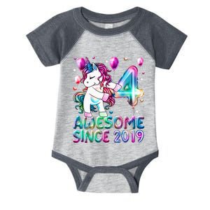 4 Years Old Unicorn Flossing 4th Birthday Girl Unicorn Party Infant Baby Jersey Bodysuit