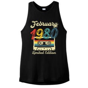 43 Years Old Gift Retro February 1980 Cassette 43rd Birthday Ladies PosiCharge Tri-Blend Wicking Tank