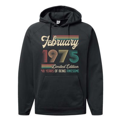 48 Years Old Gifts Vintage February 1975 48th Birthday Performance Fleece Hoodie