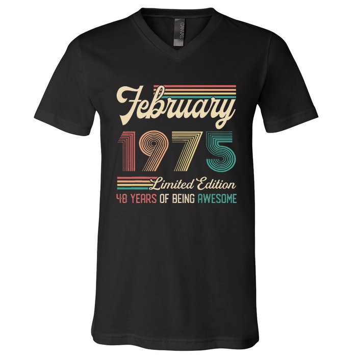 48 Years Old Gifts Vintage February 1975 48th Birthday V-Neck T-Shirt