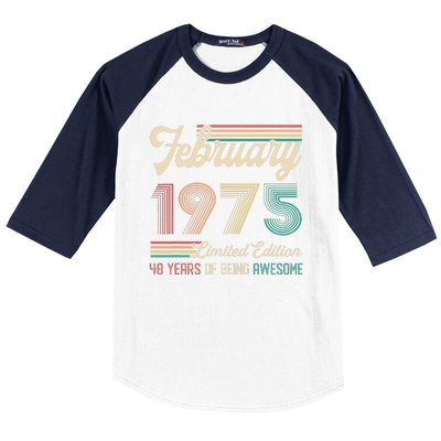 48 Years Old Gifts Vintage February 1975 48th Birthday Baseball Sleeve Shirt