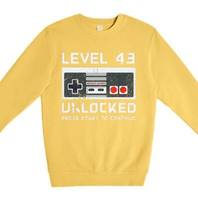 43 Year Old FortyThree Birthday Gift Level 43 Unlocked Game Premium Crewneck Sweatshirt