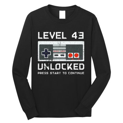 43 Year Old FortyThree Birthday Gift Level 43 Unlocked Game Long Sleeve Shirt