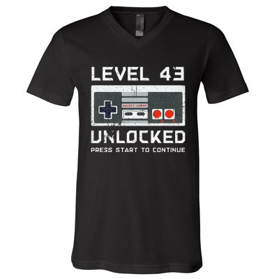 43 Year Old FortyThree Birthday Gift Level 43 Unlocked Game V-Neck T-Shirt