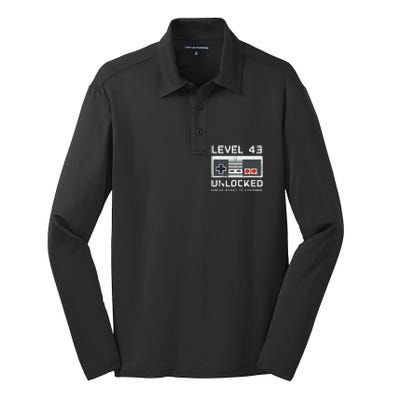 43 Year Old FortyThree Birthday Gift Level 43 Unlocked Game Silk Touch Performance Long Sleeve Polo