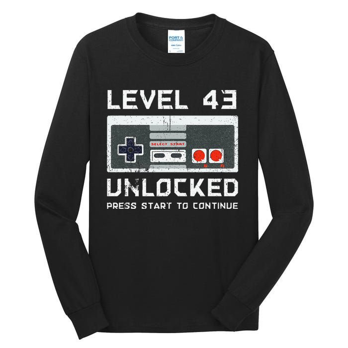 43 Year Old FortyThree Birthday Gift Level 43 Unlocked Game Tall Long Sleeve T-Shirt