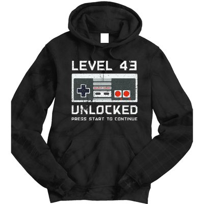 43 Year Old FortyThree Birthday Gift Level 43 Unlocked Game Tie Dye Hoodie