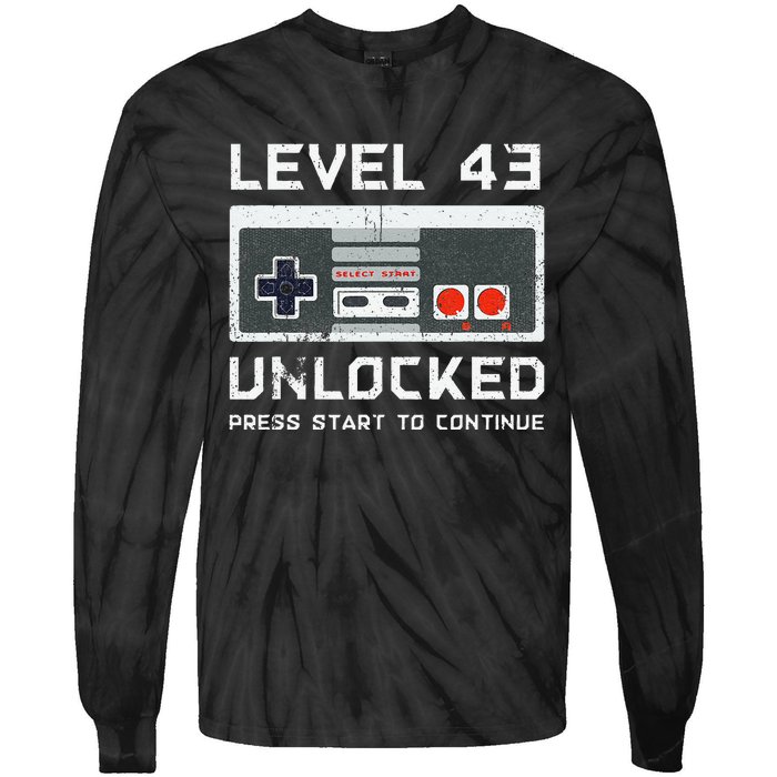 43 Year Old FortyThree Birthday Gift Level 43 Unlocked Game Tie-Dye Long Sleeve Shirt